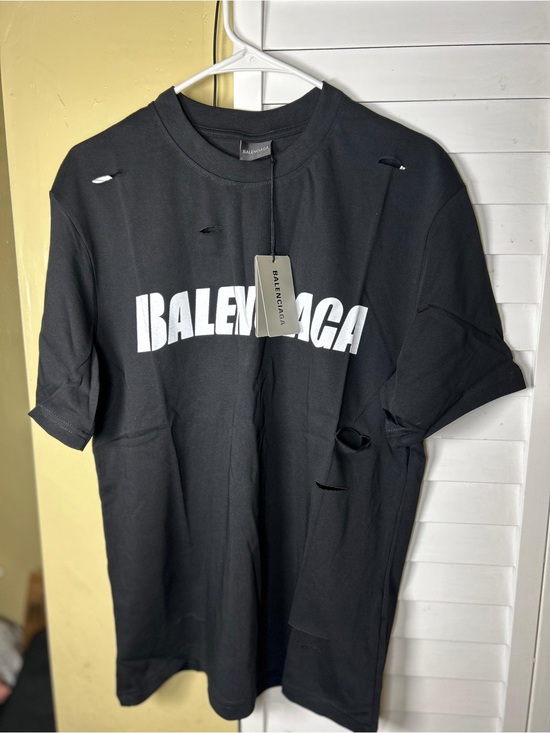 Balenciaga Other - Balenciaga Black T-Shirt with White Logo and Distressed Details